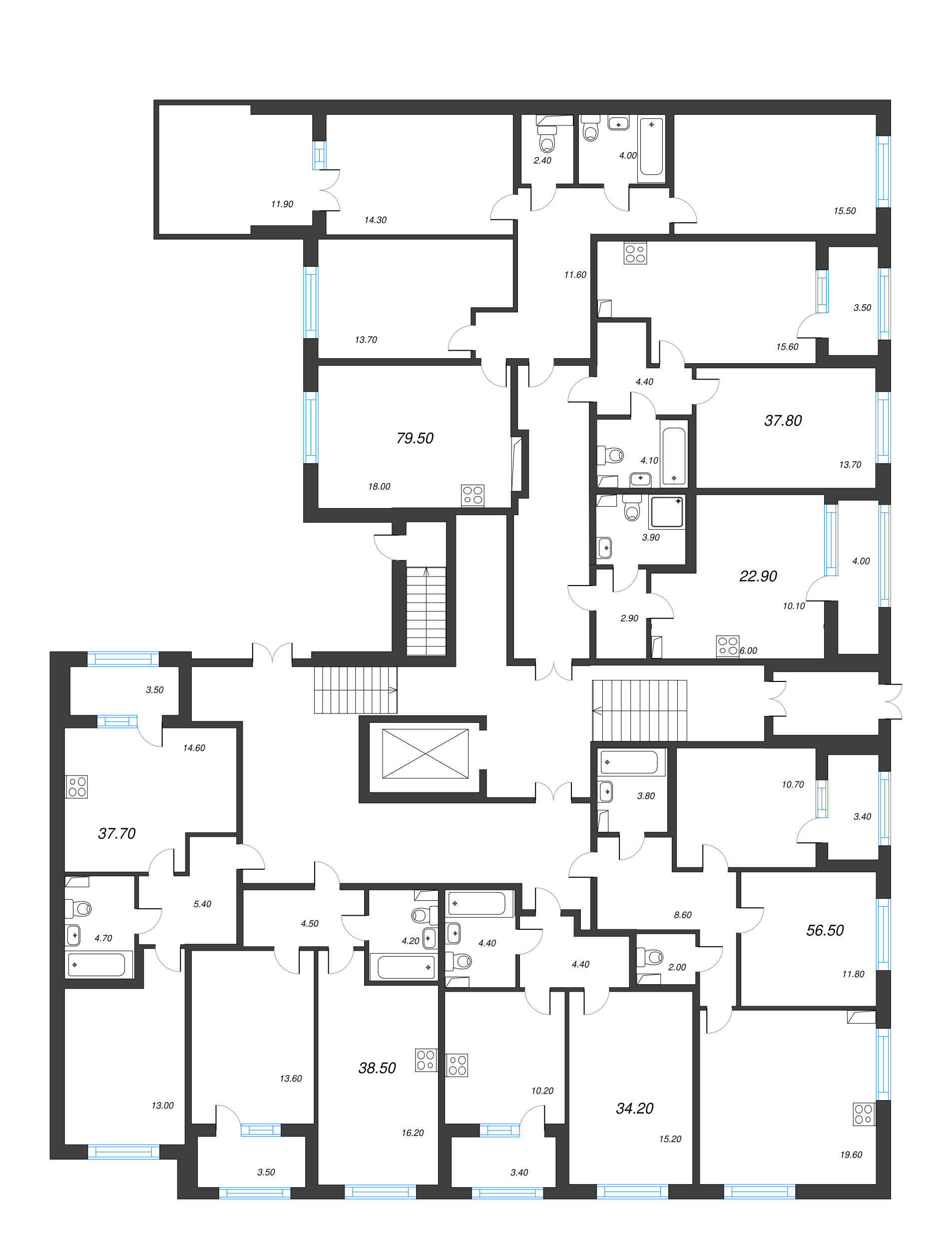 2-комнатная (Евро) квартира, 37.8 м² - планировка этажа
