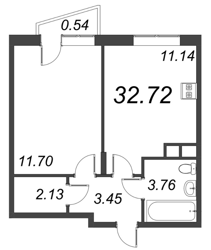 1-комнатная квартира, 32.72 м² в ЖК "VEREN NORT сертолово" - планировка, фото №1