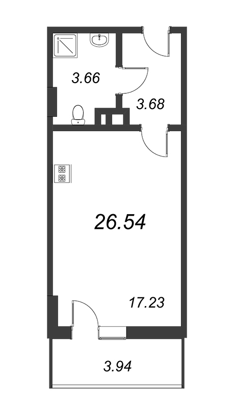 Квартира-студия, 26.9 м² в ЖК "WINGS апартаменты на Крыленко" - планировка, фото №1