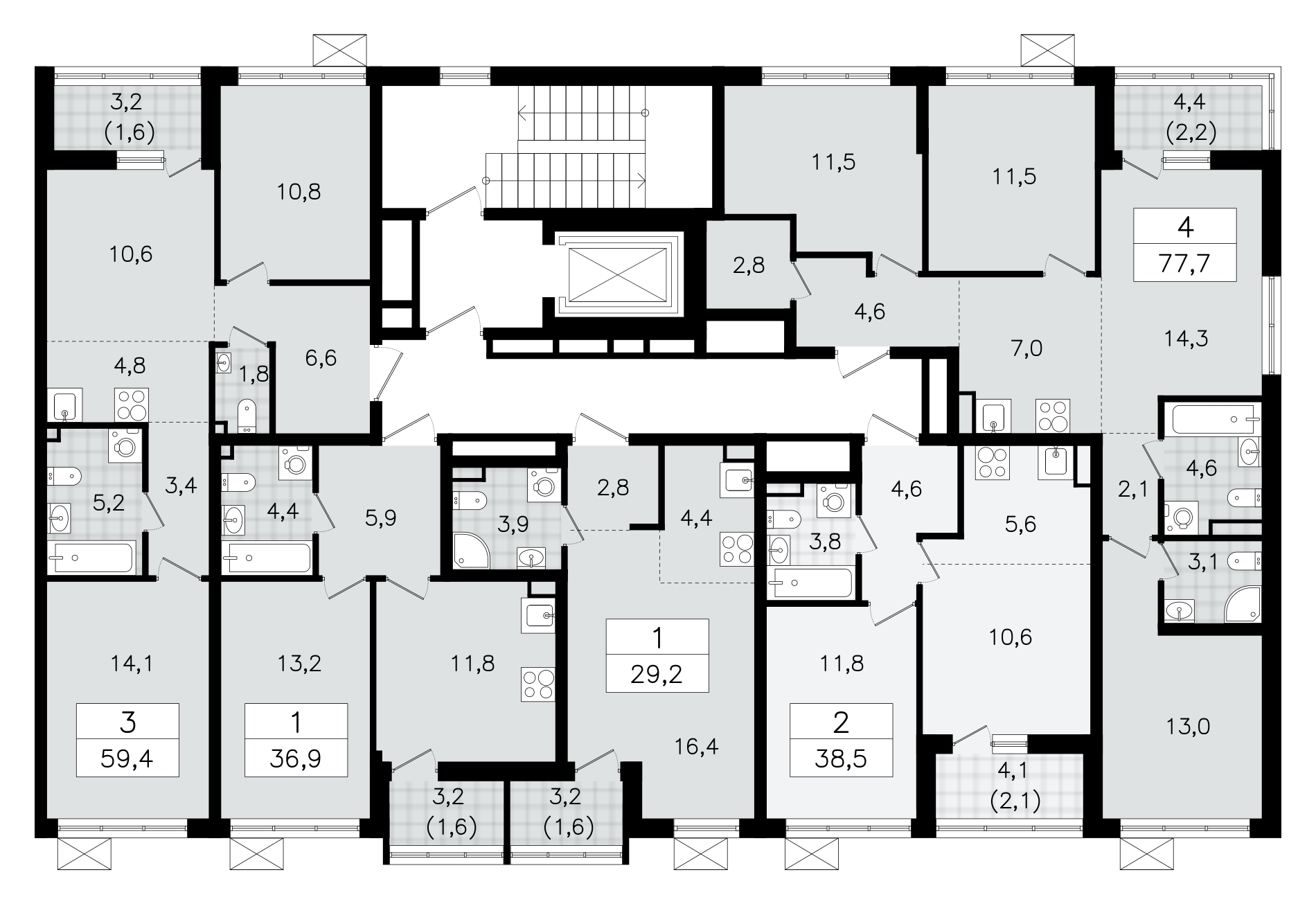 2-комнатная (Евро) квартира, 38.4 м² - планировка этажа