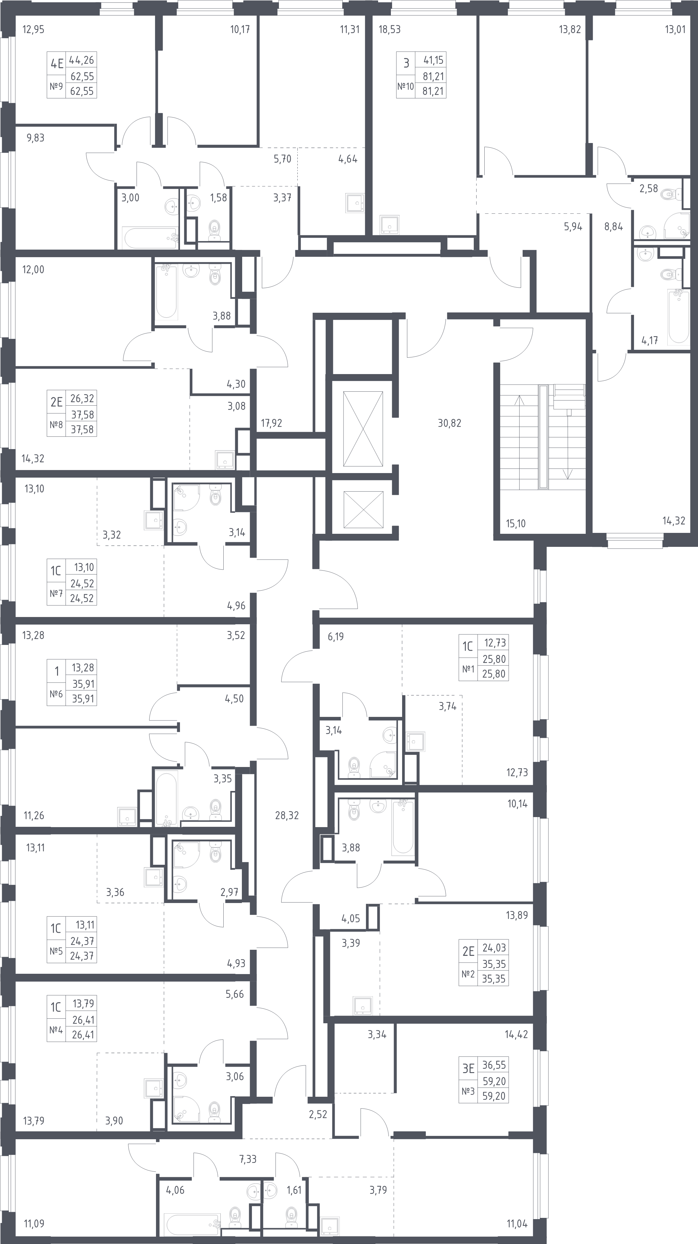 2-комнатная квартира, 59.2 м² - планировка этажа