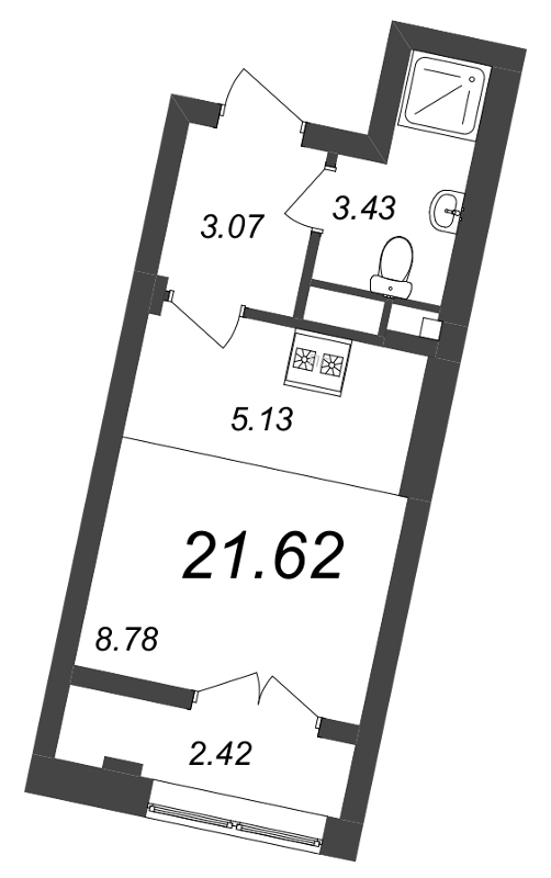 Квартира-студия, 21.62 м² в ЖК "Neva Residence" - планировка, фото №1