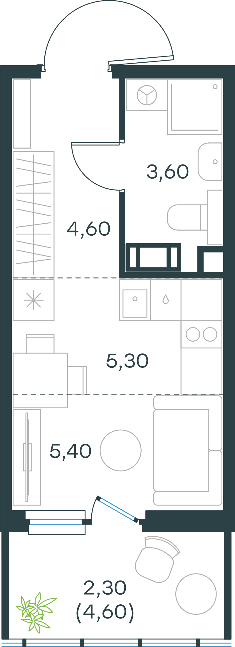Квартира-студия, 21.2 м² в ЖК "Левел Мечникова" - планировка, фото №1