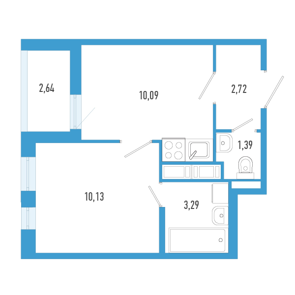 1-комнатная квартира, 28.94 м² в ЖК "AEROCITY" - планировка, фото №1