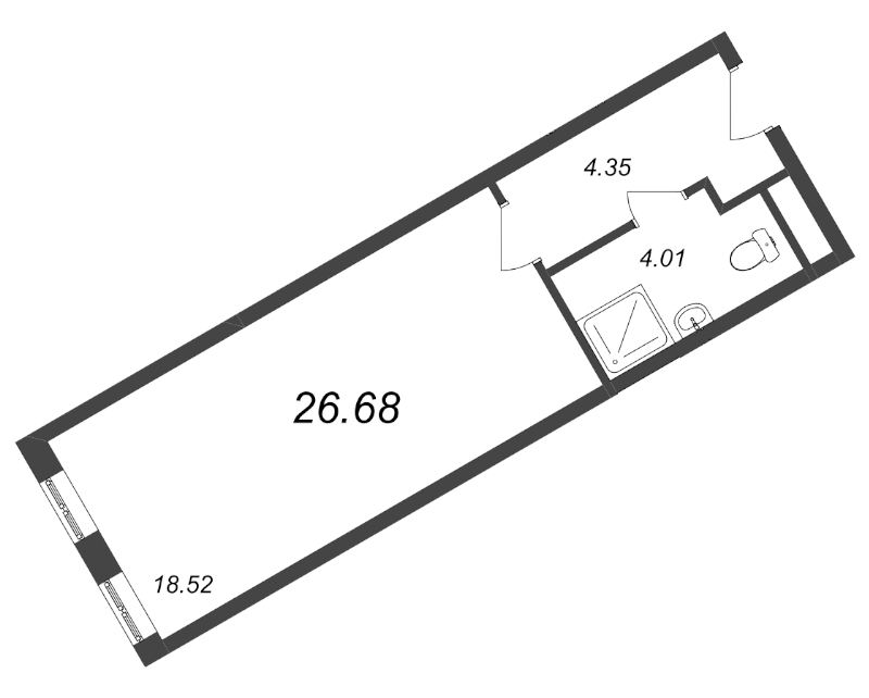 Квартира-студия, 26.6 м² в ЖК "Начало" - планировка, фото №1