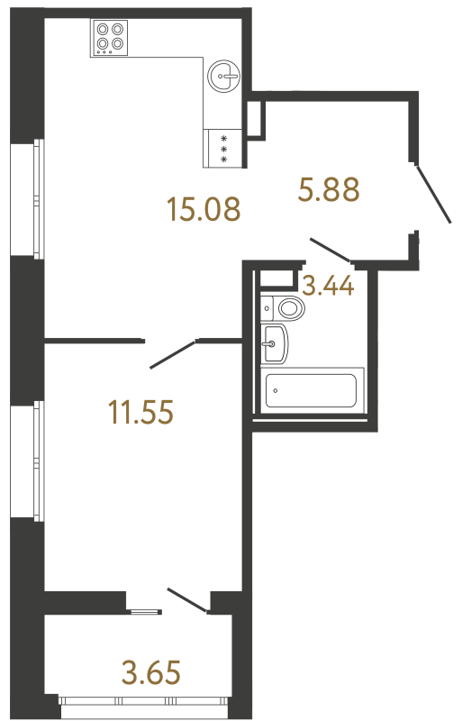 1-комнатная квартира, 35.95 м² в ЖК "Ultra City 3.0" - планировка, фото №1