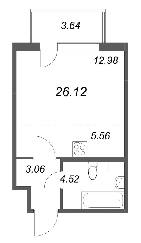 Квартира-студия, 26.12 м² в ЖК "ЮгТаун" - планировка, фото №1