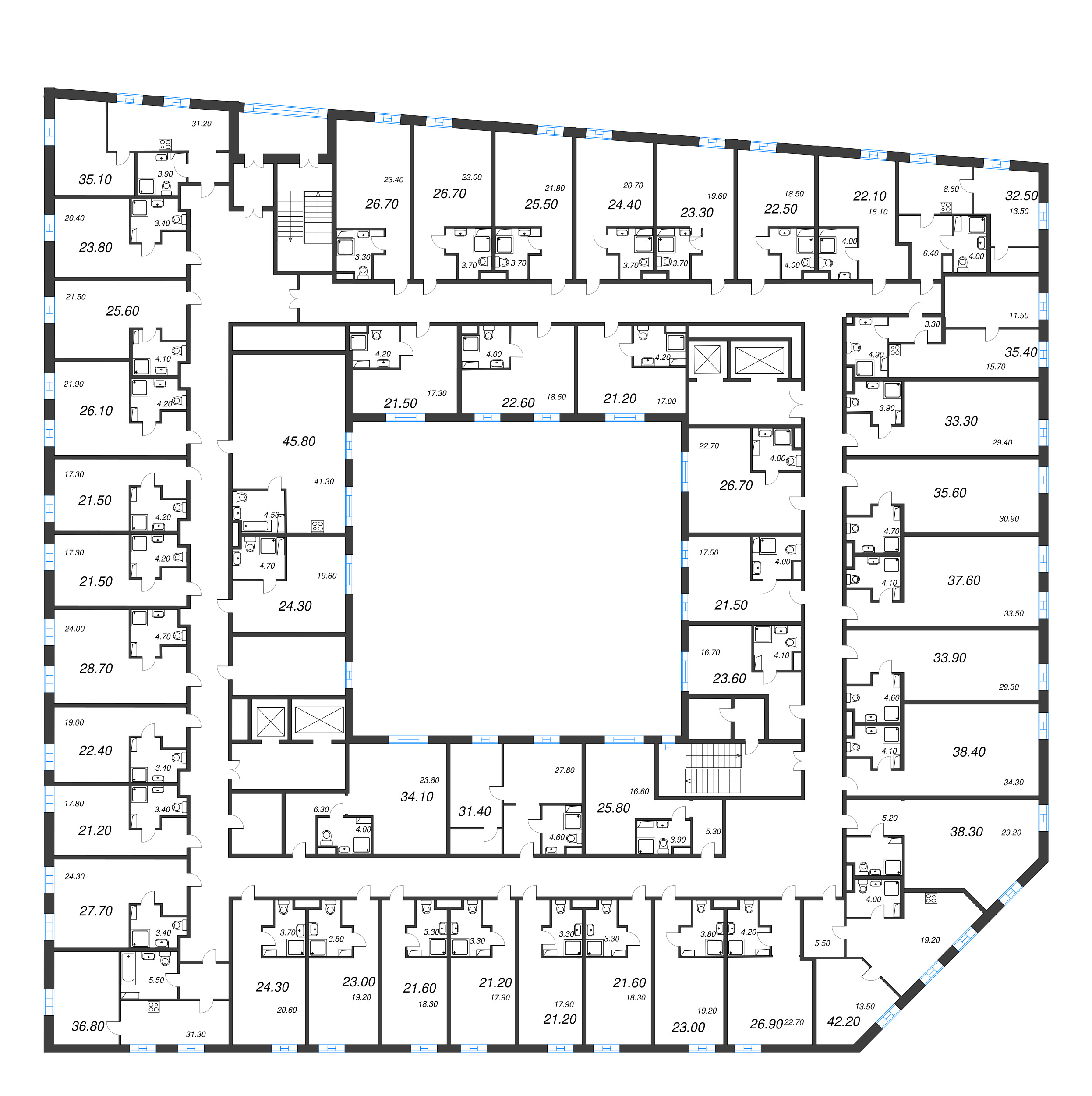Квартира-студия, 24.3 м² в ЖК "VIDI" - планировка этажа