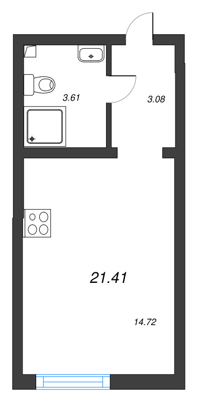 Квартира-студия, 21.41 м² в ЖК "Морская миля" - планировка, фото №1