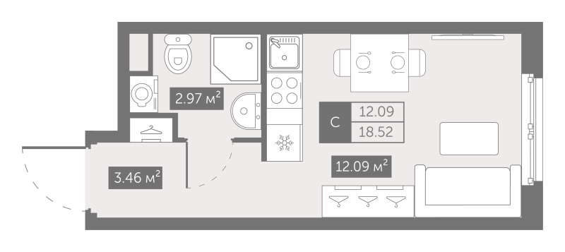 Квартира-студия, 18.52 м² в ЖК "Zoom на Неве" - планировка, фото №1