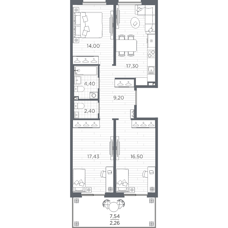 3-комнатная квартира, 83.49 м² в ЖК "PLUS Пулковский" - планировка, фото №1