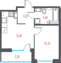 1-комнатная квартира, 31.65 м² в ЖК "Город-спутник Южный" - планировка, фото №1