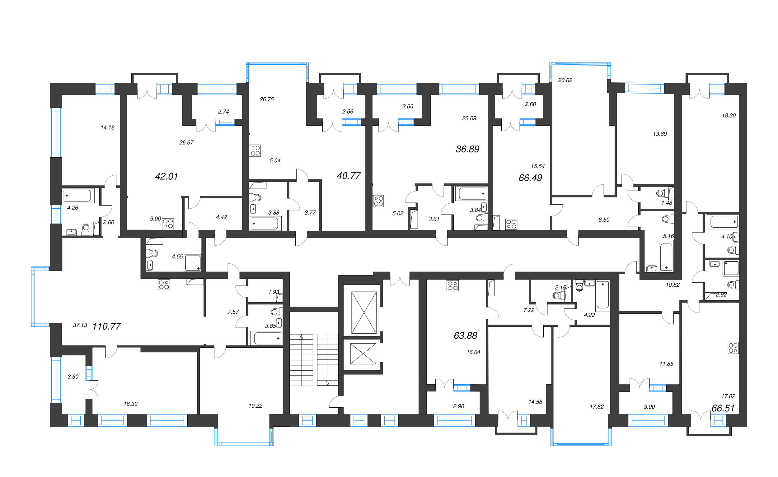 3-комнатная квартира, 110.77 м² в ЖК "Наука" - планировка этажа