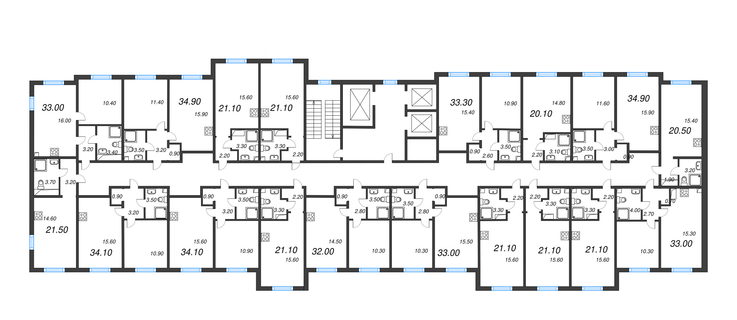 2-комнатная (Евро) квартира, 33 м² в ЖК "Дыбенко Парк" - планировка этажа