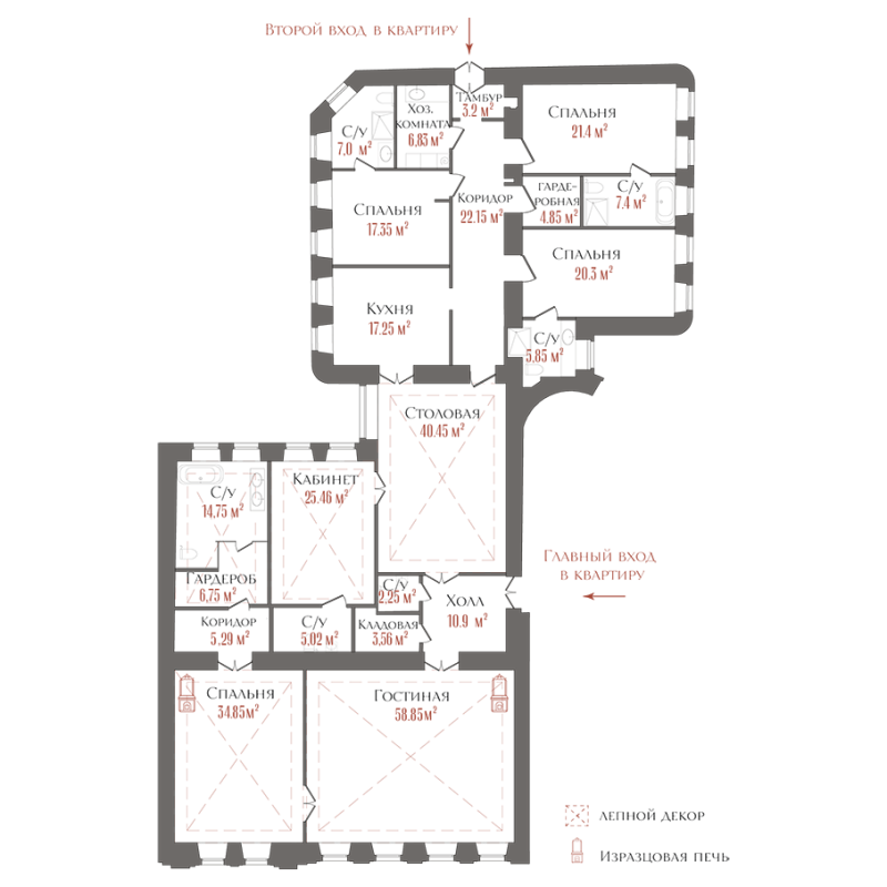 7-комнатная квартира, 341.63 м² в ЖК "Три Грации" - планировка, фото №1