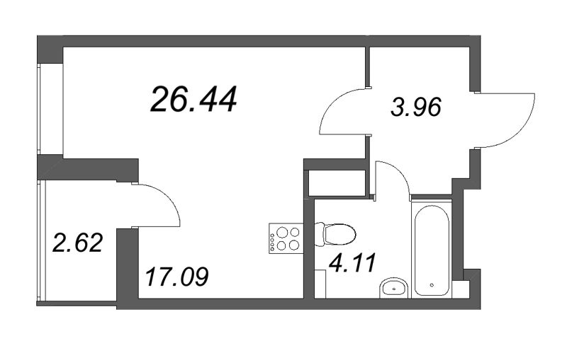 Квартира-студия, 26.44 м² в ЖК "Аквилон All in 3.0" - планировка, фото №1