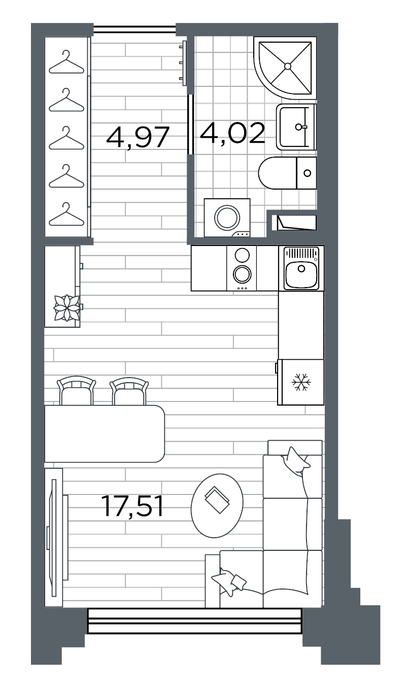 Квартира-студия, 26.5 м² в ЖК "Ассамблея" - планировка, фото №1