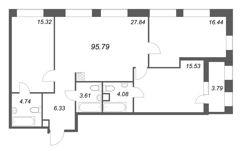 4-комнатная (Евро) квартира, 95.79 м² в ЖК "Talento" - планировка, фото №1