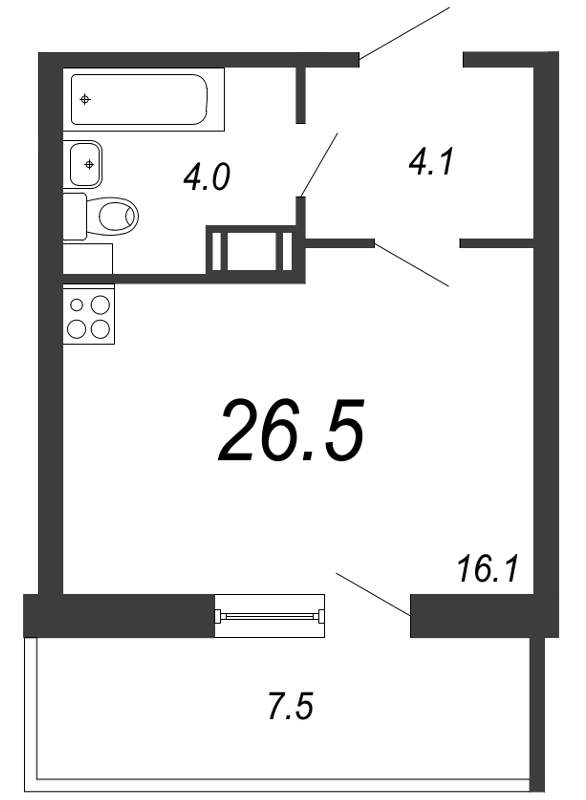 Квартира-студия, 27.2 м² - планировка, фото №1