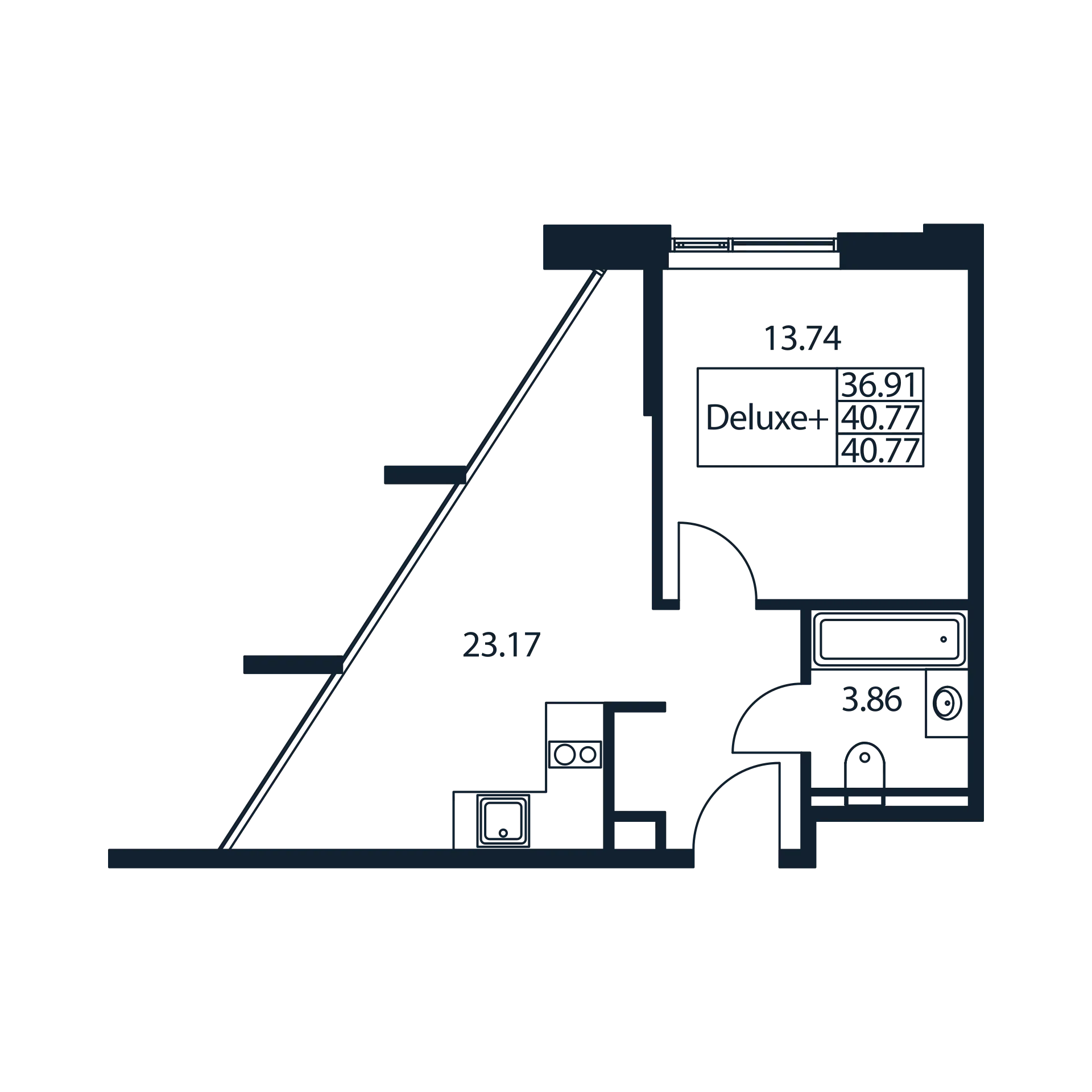2-комнатная (Евро) квартира, 41 м² в ЖК "Арт Плаза" - планировка, фото №1
