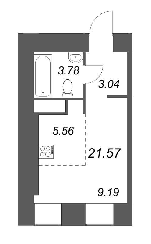 Квартира-студия, 21.57 м² - планировка, фото №1