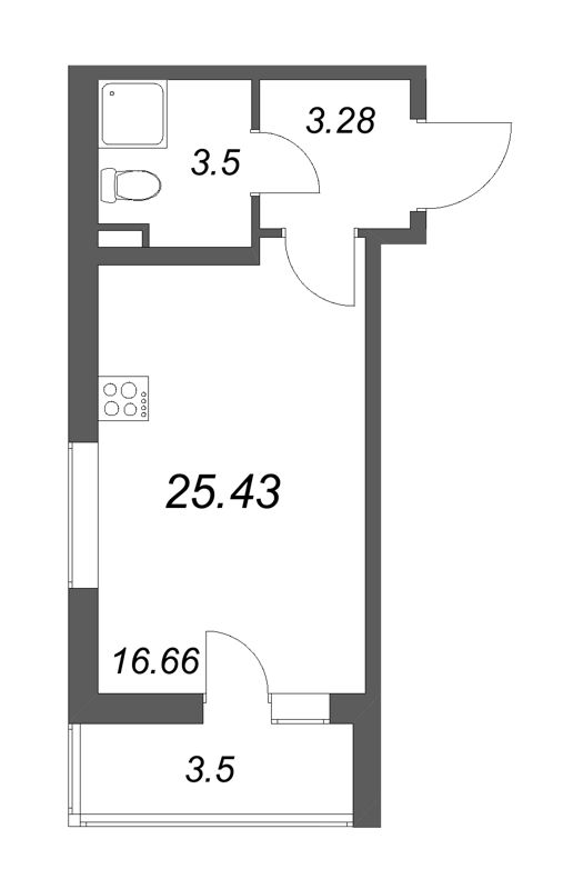 Квартира-студия, 25.43 м² в ЖК "Новая история" - планировка, фото №1