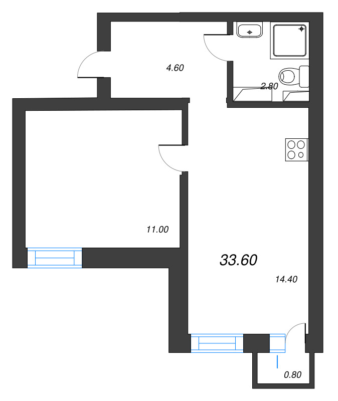 1-комнатная квартира, 33 м² в ЖК "Эко Квартал Нега" - планировка, фото №1