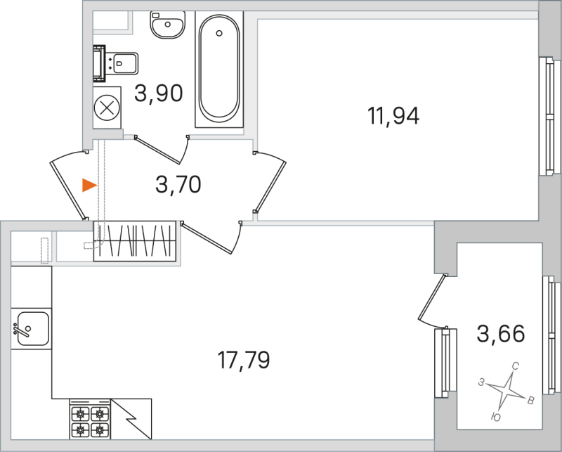 2-комнатная (Евро) квартира, 37.33 м² в ЖК "Дубровский" - планировка, фото №1