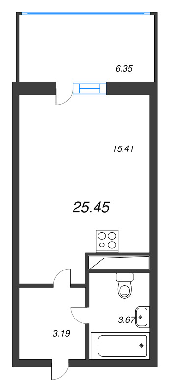 Квартира-студия, 24.1 м² в ЖК "Аквилон Stories" - планировка, фото №1