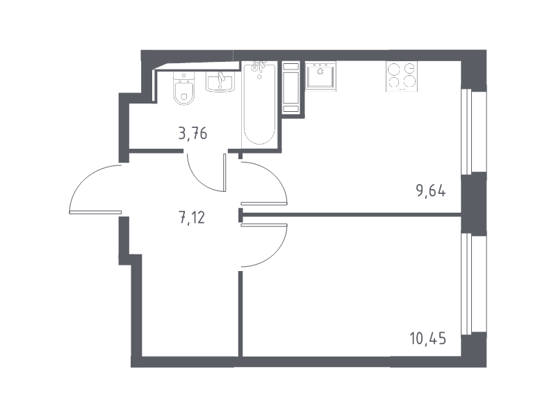 1-комнатная квартира, 30.97 м² - планировка, фото №1