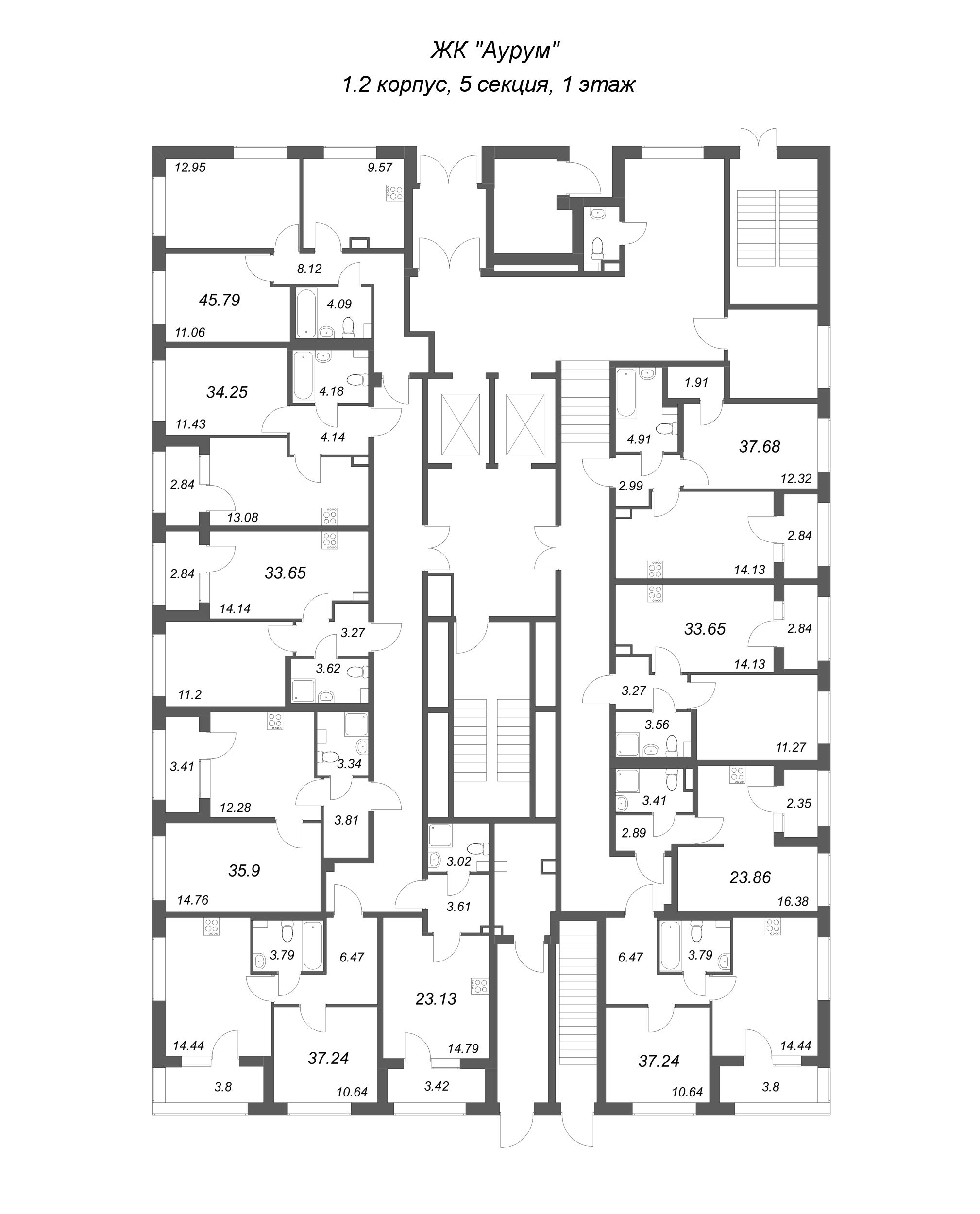 2-комнатная квартира, 45.79 м² в ЖК "Аурум" - планировка этажа