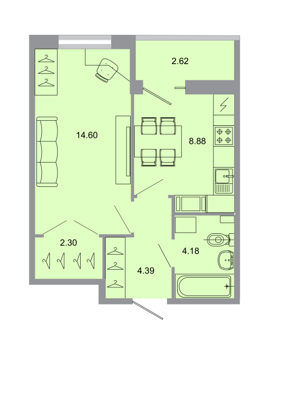 1-комнатная квартира, 34.9 м² в ЖК "Стороны света" - планировка, фото №1