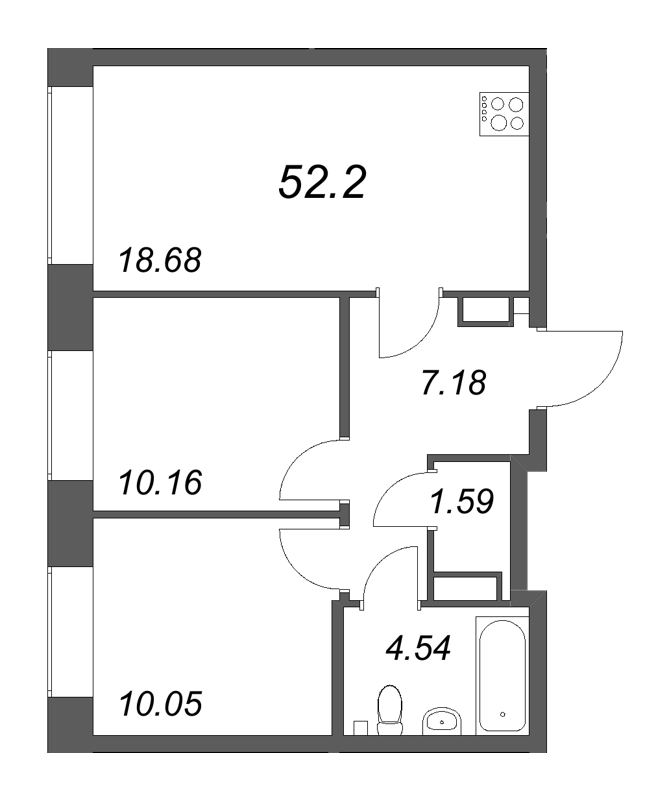 3-комнатная (Евро) квартира, 52.2 м² в ЖК "NewПитер 2.0" - планировка, фото №1