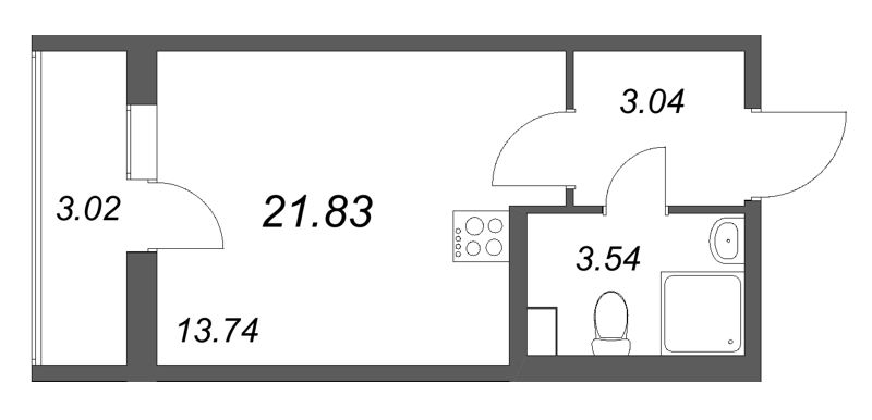 Квартира-студия, 21.83 м² в ЖК "Кинопарк" - планировка, фото №1