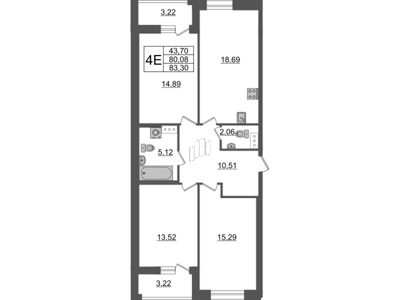 4-комнатная (Евро) квартира, 83.3 м² - планировка, фото №1