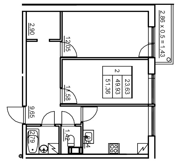 2-комнатная квартира, 51.79 м² в ЖК "Панорама Юкки" - планировка, фото №1