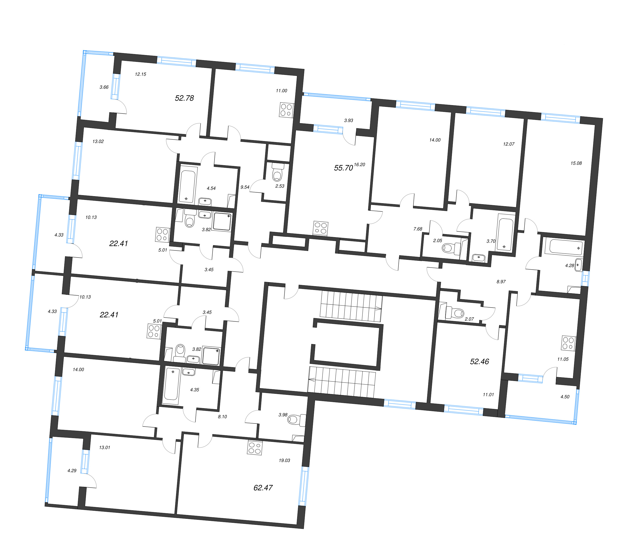 2-комнатная квартира, 52.78 м² в ЖК "ЮгТаун" - планировка этажа