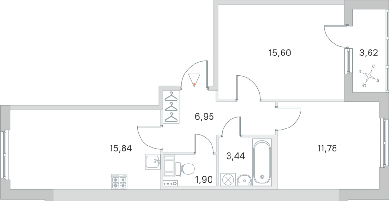 3-комнатная (Евро) квартира, 55.51 м² в ЖК "Любоград" - планировка, фото №1