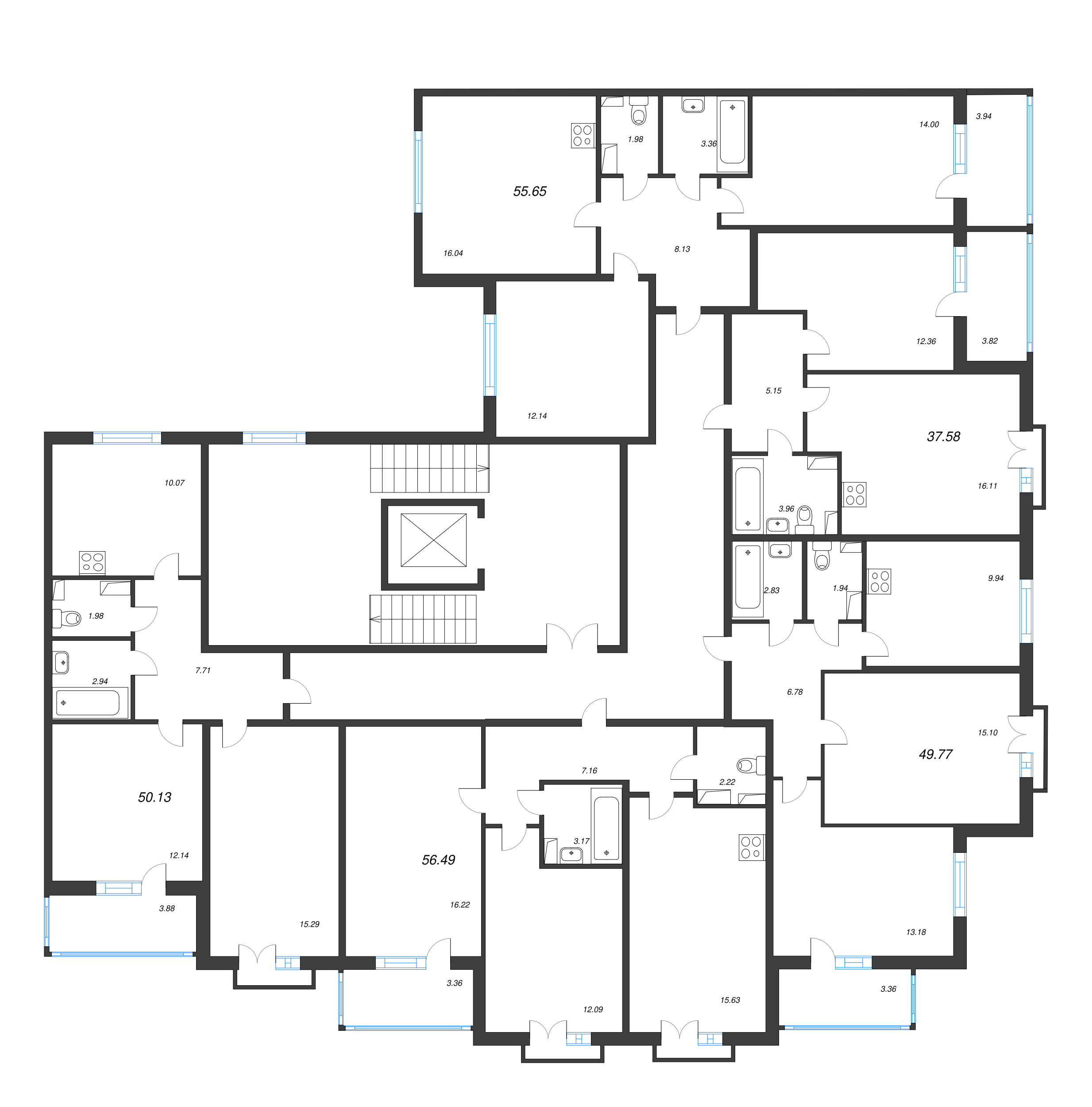 2-комнатная квартира, 49.77 м² - планировка этажа