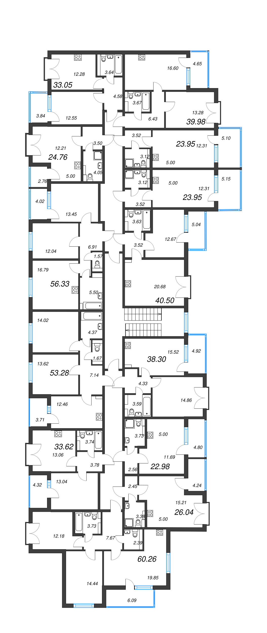 2-комнатная квартира, 53.28 м² - планировка этажа