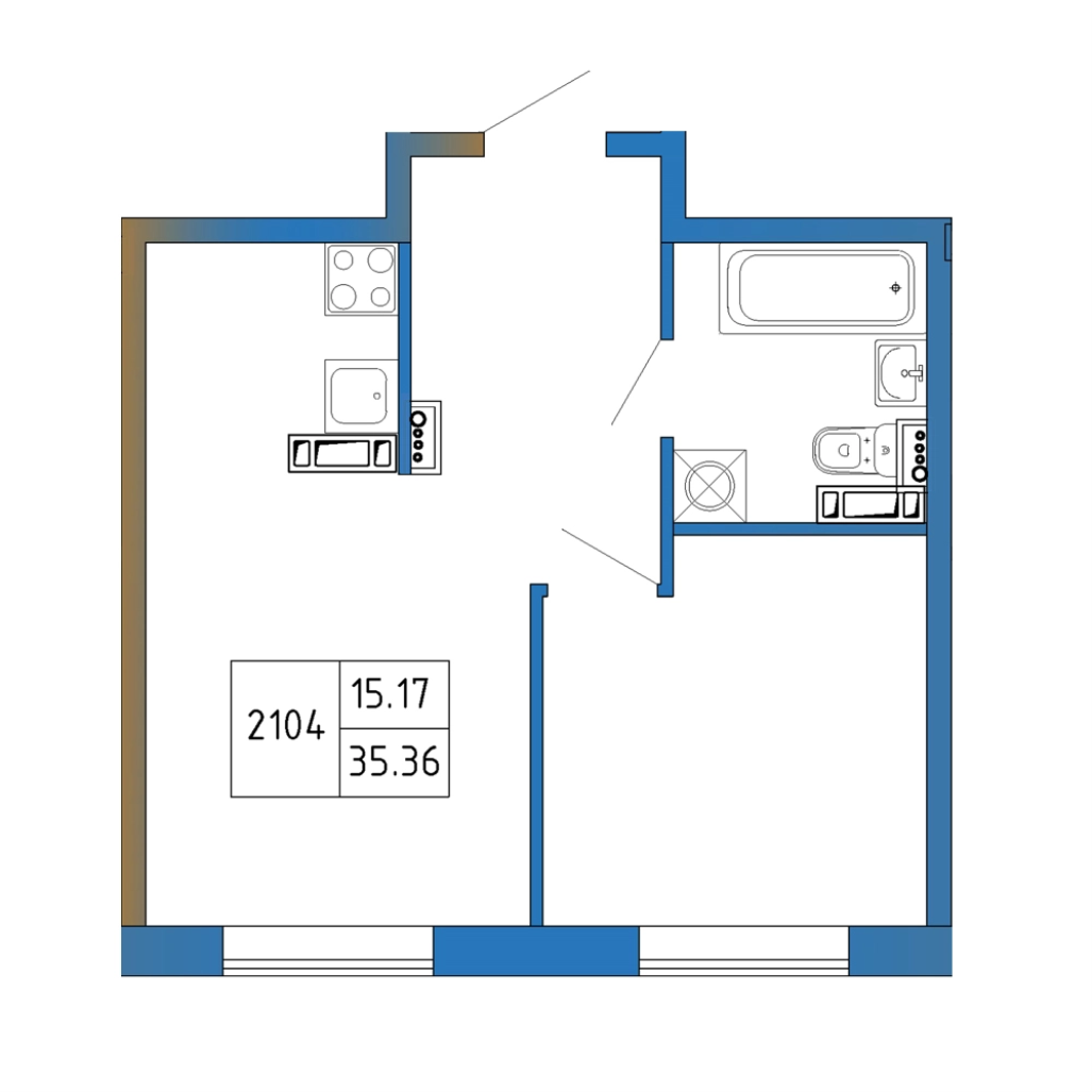 2-комнатная (Евро) квартира, 35.36 м² в ЖК "Атмосфера Выборга" - планировка, фото №1