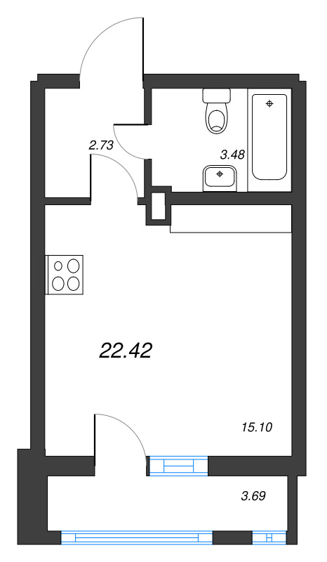 Квартира-студия, 22.42 м² в ЖК "Старлайт" - планировка, фото №1