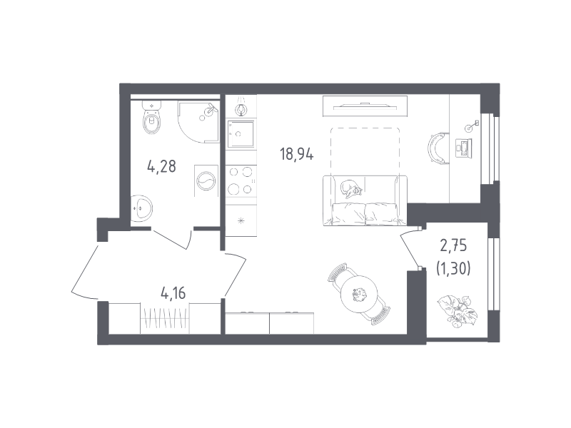 Квартира-студия, 28.68 м² в ЖК "Южная Нева" - планировка, фото №1