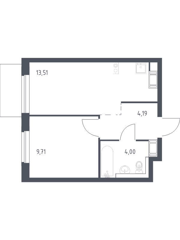1-комнатная квартира, 31.41 м² в ЖК "Квартал Торики" - планировка, фото №1