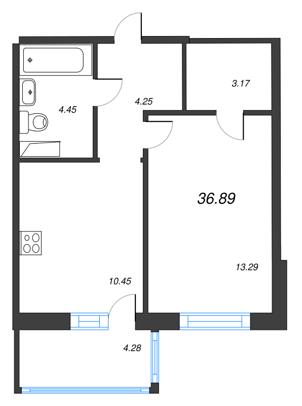1-комнатная квартира, 39.89 м² - планировка, фото №1