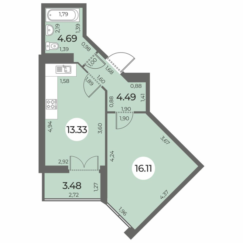 1-комнатная квартира, 40.36 м² в ЖК "Огни Залива" - планировка, фото №1