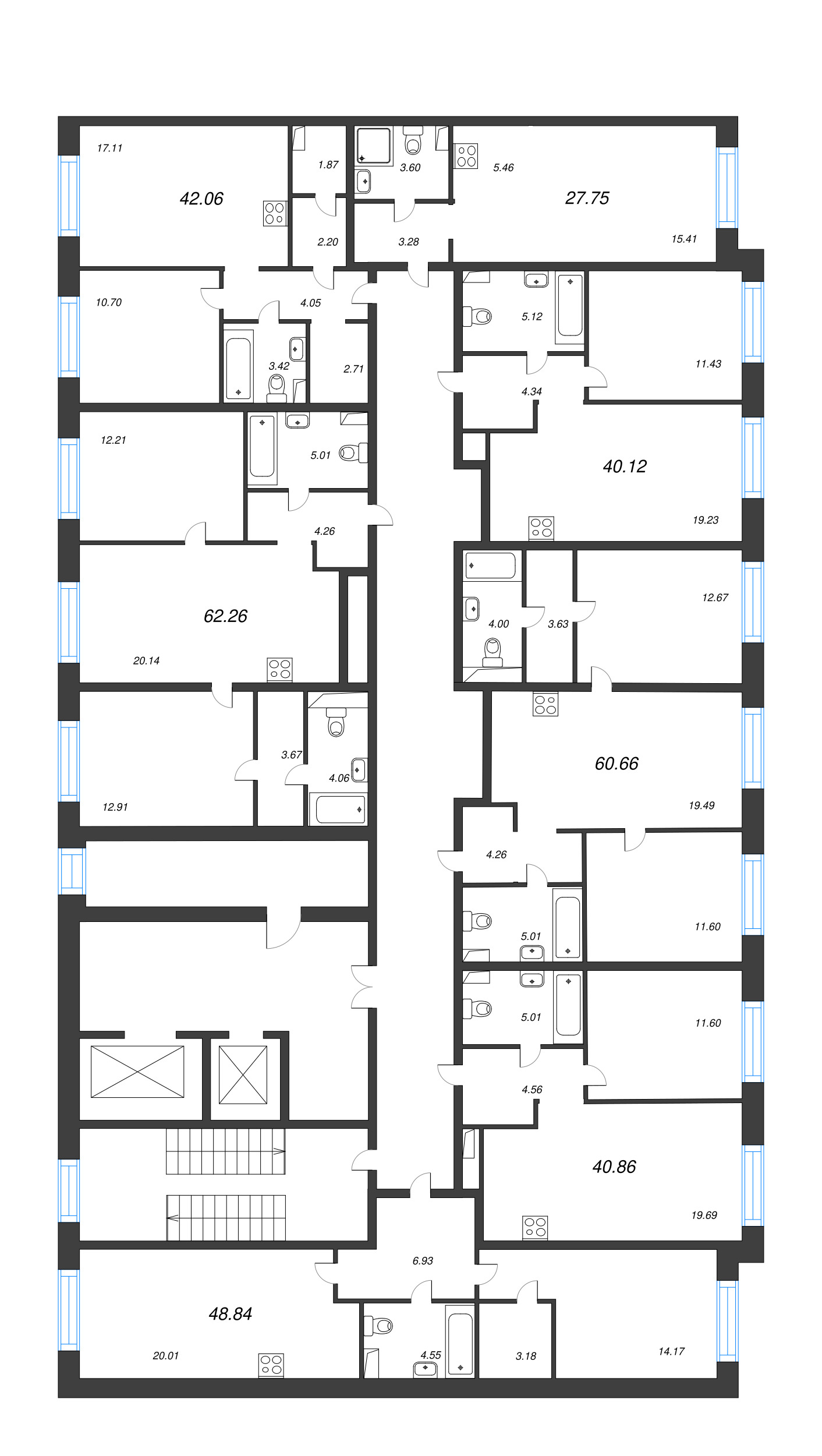 2-комнатная (Евро) квартира, 40.12 м² в ЖК "Остров Первых" - планировка этажа