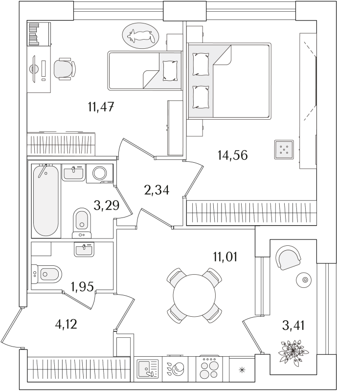 2-комнатная квартира, 50.45 м² в ЖК "Аурум" - планировка, фото №1