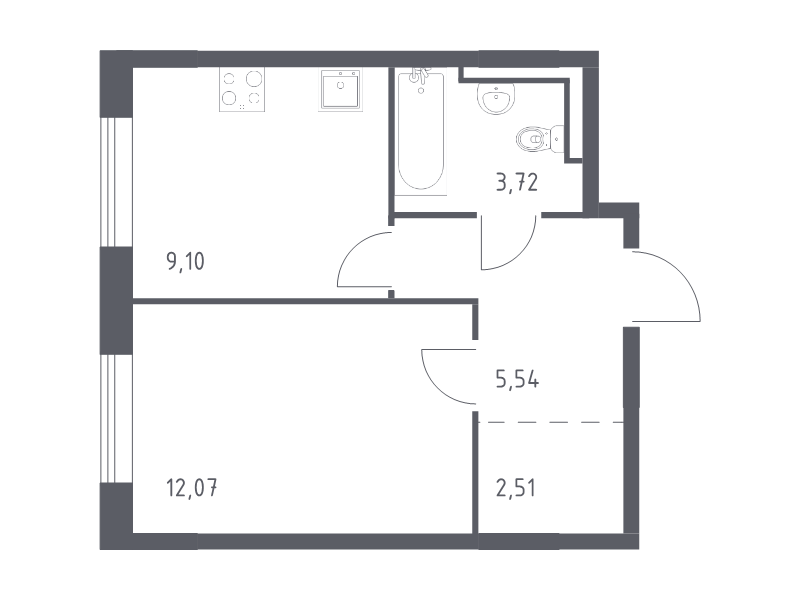 1-комнатная квартира, 32.94 м² в ЖК "Квартал Лаголово" - планировка, фото №1