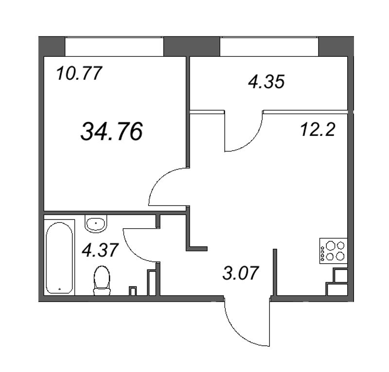 1-комнатная квартира, 34.76 м² в ЖК "17/33 Петровский остров" - планировка, фото №1